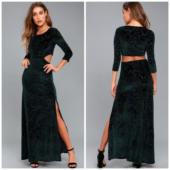 forest green velvet maxi dress